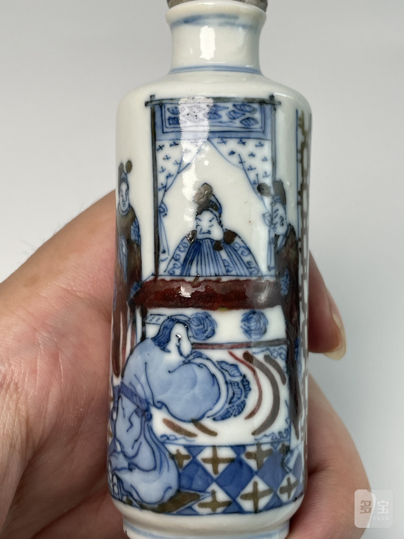 清中期 青花釉里红包公审案鼻烟壶 - 图7